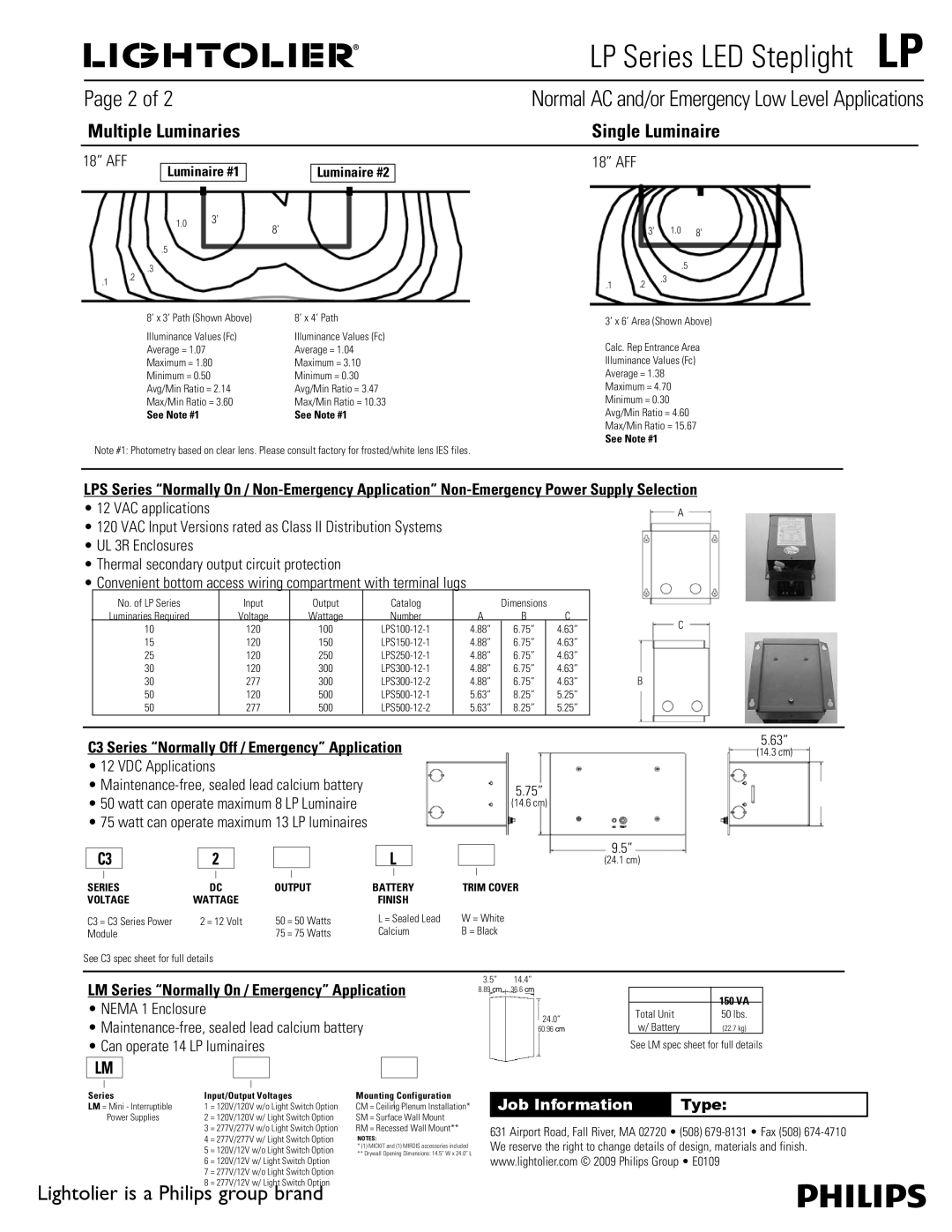 Lightolier LP Series specifications LP Series LED Steplight LP 